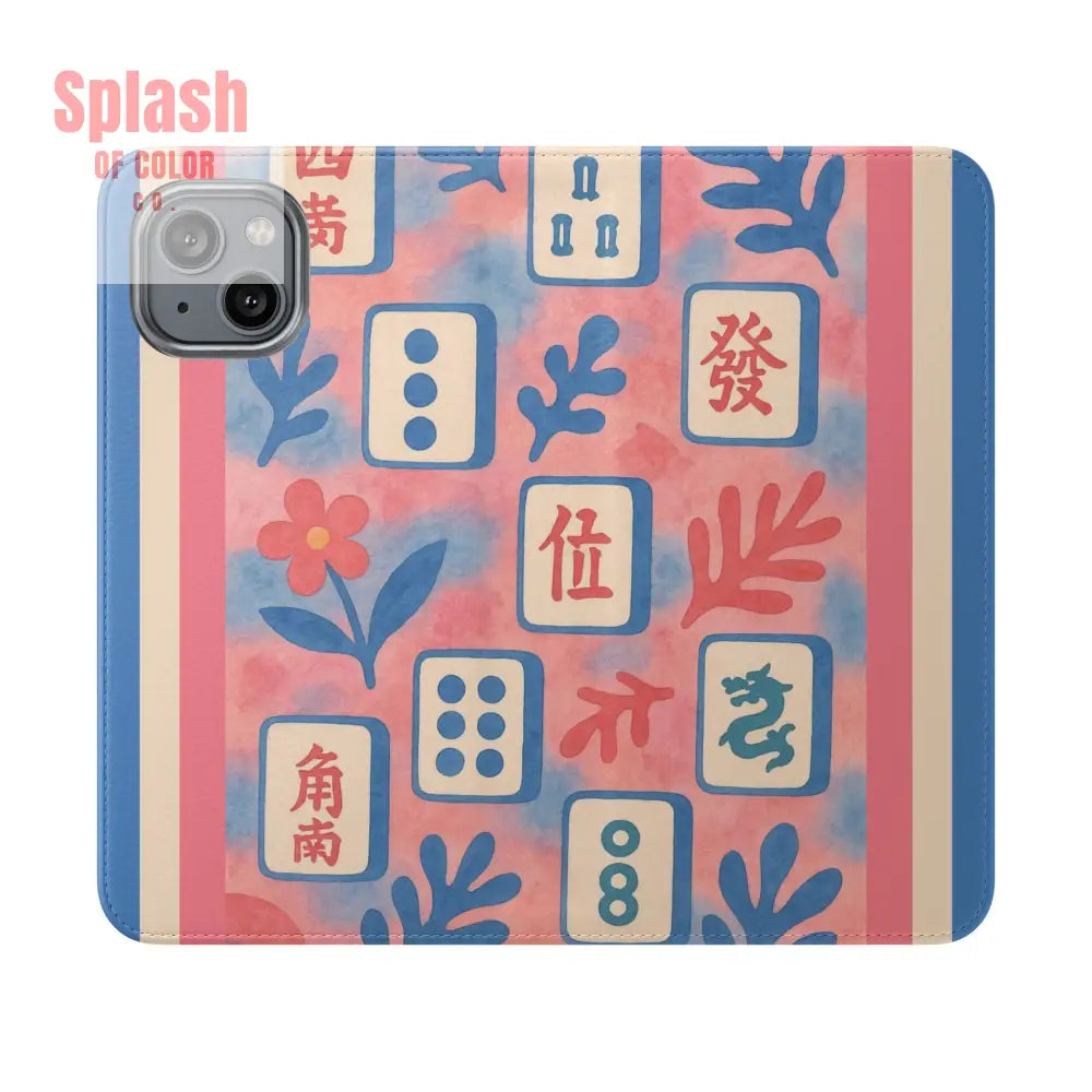 Mahjong Watercolor Artistic Flip Case for Phones Stylish Wallet Cover Trendy Phone Accessory Ideal Gift for Friends