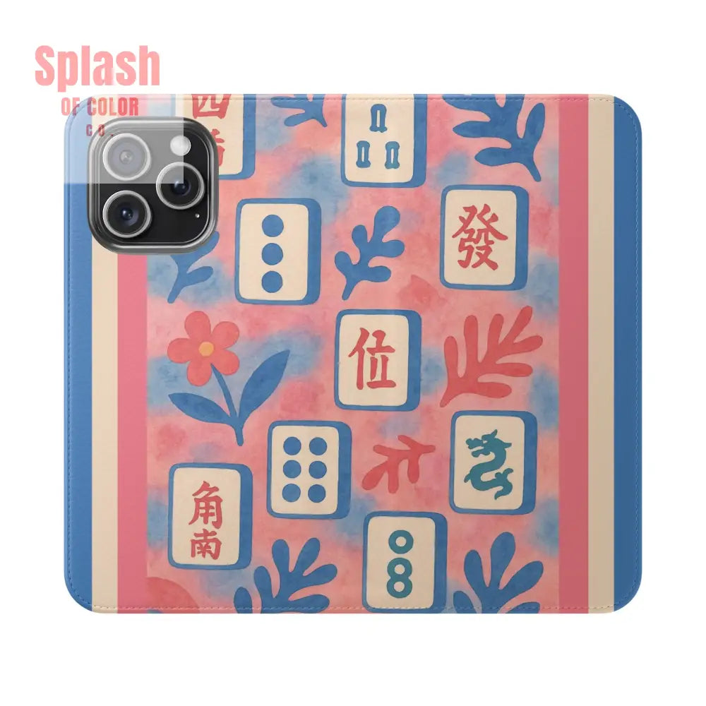 Mahjong Watercolor Artistic Flip Case for Phones Stylish Wallet Cover Trendy Phone Accessory Ideal Gift for Friends