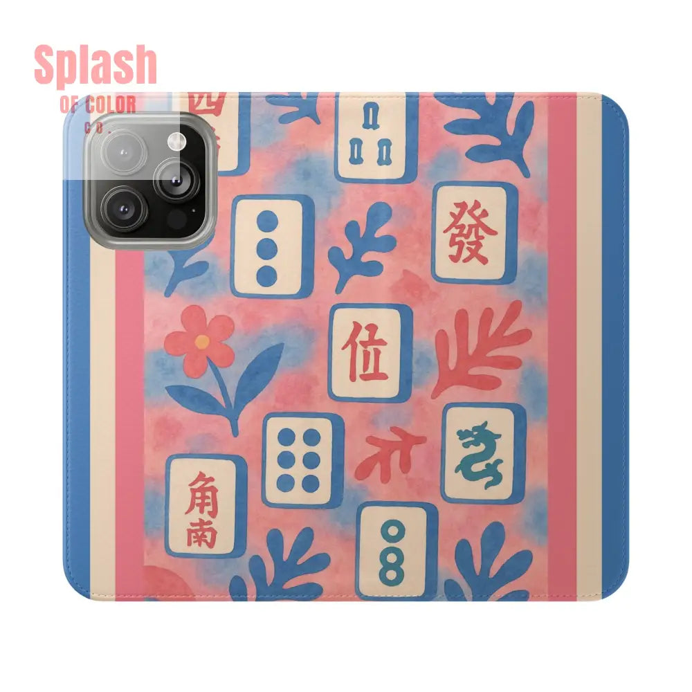 Mahjong Watercolor Artistic Flip Case for Phones Stylish Wallet Cover Trendy Phone Accessory Ideal Gift for Friends