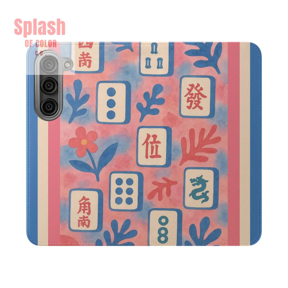 Mahjong Watercolor Artistic Flip Case for Phones Stylish Wallet Cover Trendy Phone Accessory Ideal Gift for Friends
