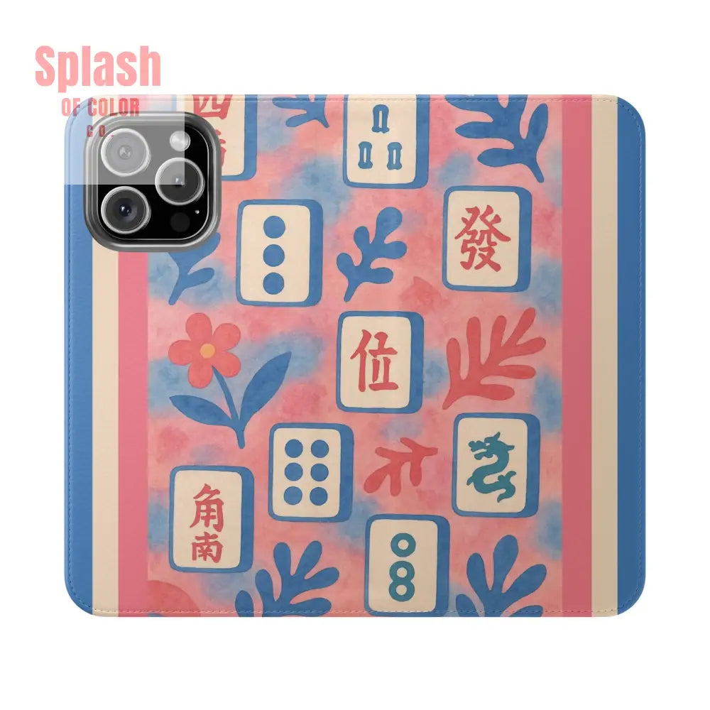 Mahjong Watercolor Artistic Flip Case for Phones Stylish Wallet Cover Trendy Phone Accessory Ideal Gift for Friends