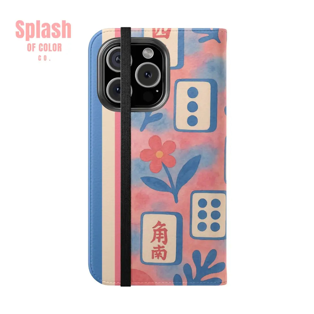 Mahjong Watercolor Artistic Flip Case for Phones Stylish Wallet Cover Trendy Phone Accessory Ideal Gift for Friends