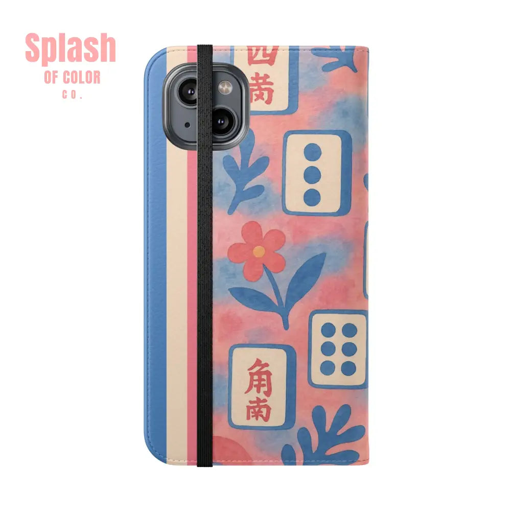 Mahjong Watercolor Artistic Flip Case for Phones Stylish Wallet Cover Trendy Phone Accessory Ideal Gift for Friends