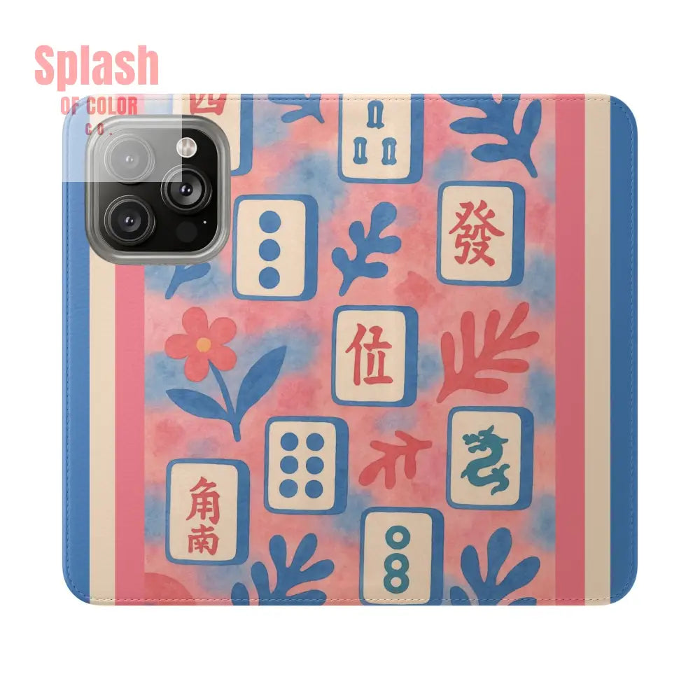 Mahjong Watercolor Artistic Flip Case for Phones Stylish Wallet Cover Trendy Phone Accessory Ideal Gift for Friends