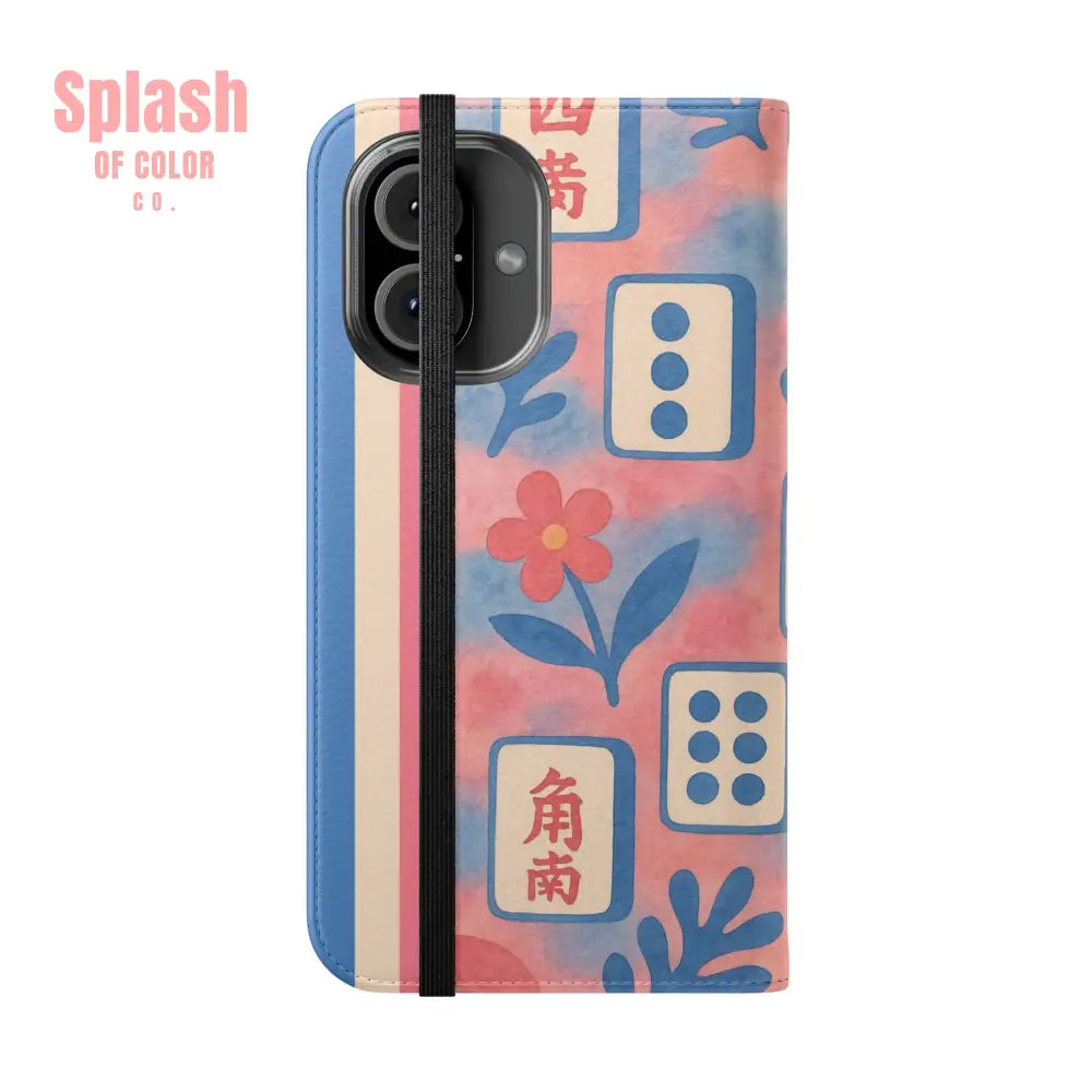 Mahjong Watercolor Artistic Flip Case for Phones Stylish Wallet Cover Trendy Phone Accessory Ideal Gift for Friends