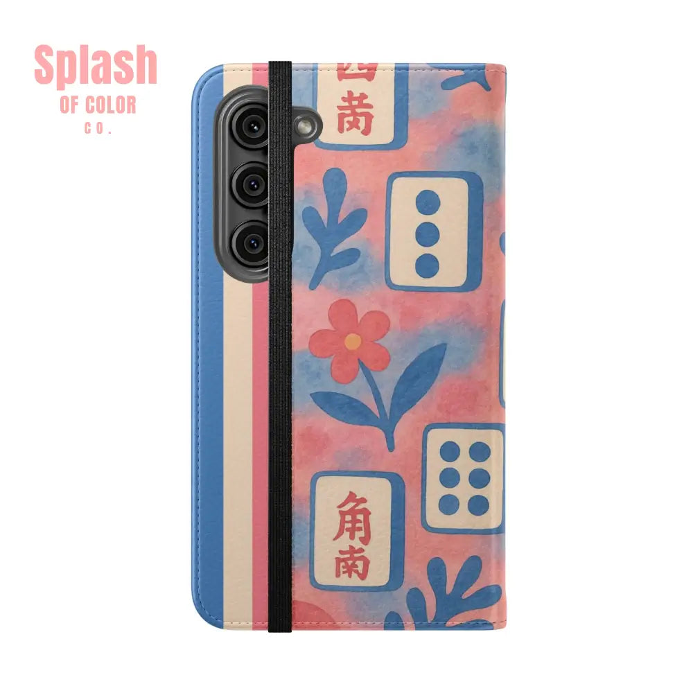 Mahjong Watercolor Artistic Flip Case for Phones Stylish Wallet Cover Trendy Phone Accessory Ideal Gift for Friends
