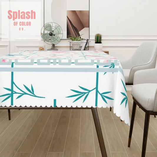 Mahjong Watercolor Tile Mahj Hosting Rectangular Table Cloth with Wavy Edge 72’’x54’’ Home Accessories