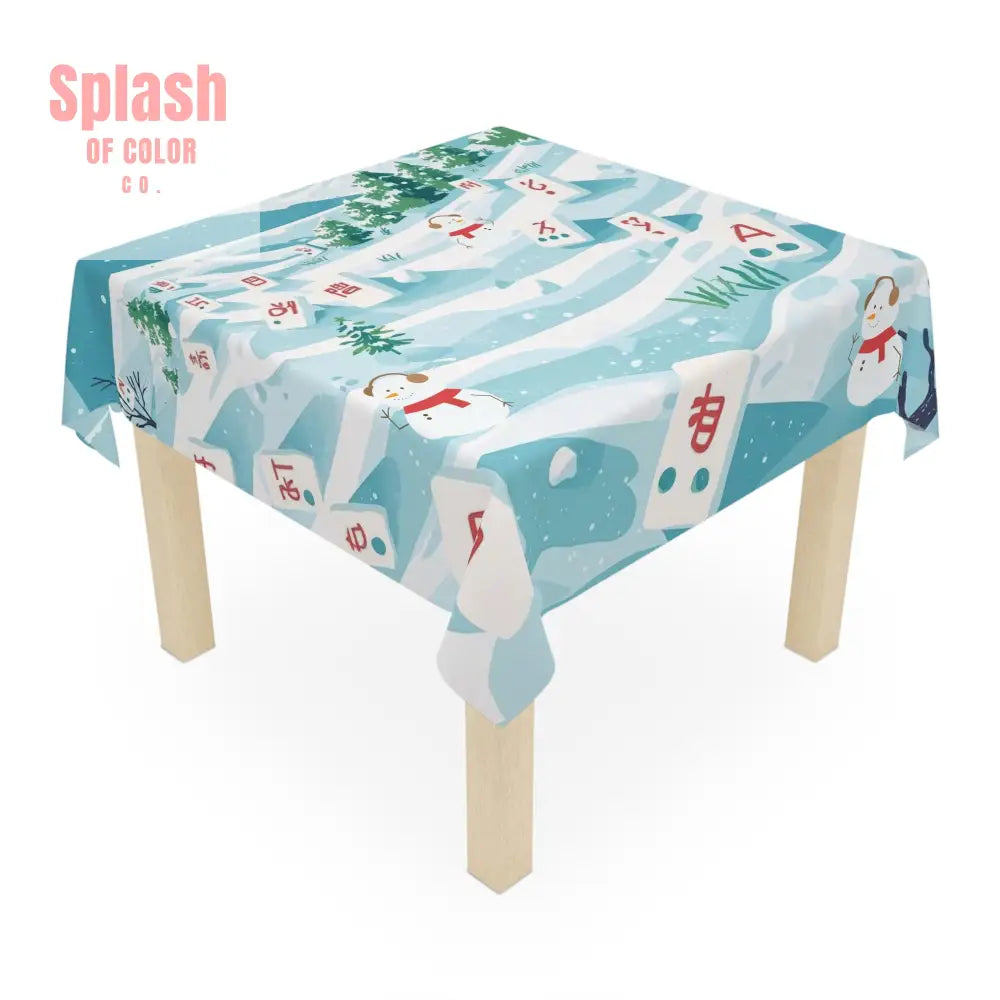 Mahjong Winter Wonderland Tablecloth Festive Holiday Decor Christmas Table Cover Snowman Design One size / White Home