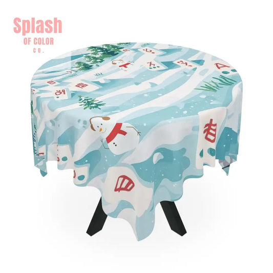 Mahjong Winter Wonderland Tablecloth, Festive Holiday Decor, Christmas Table Cover, Snowman Design - Splash of Color co.