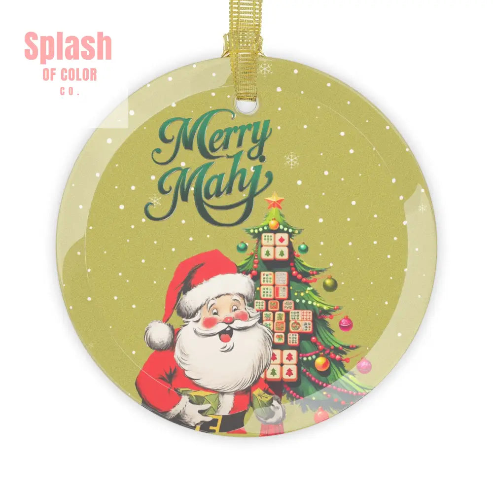 Merry Mahj Mahjong Christmas Nostalgic Santa Mahj Whimsical Tile Tree Holiday Ornament 1 pc / Round / One Size Home