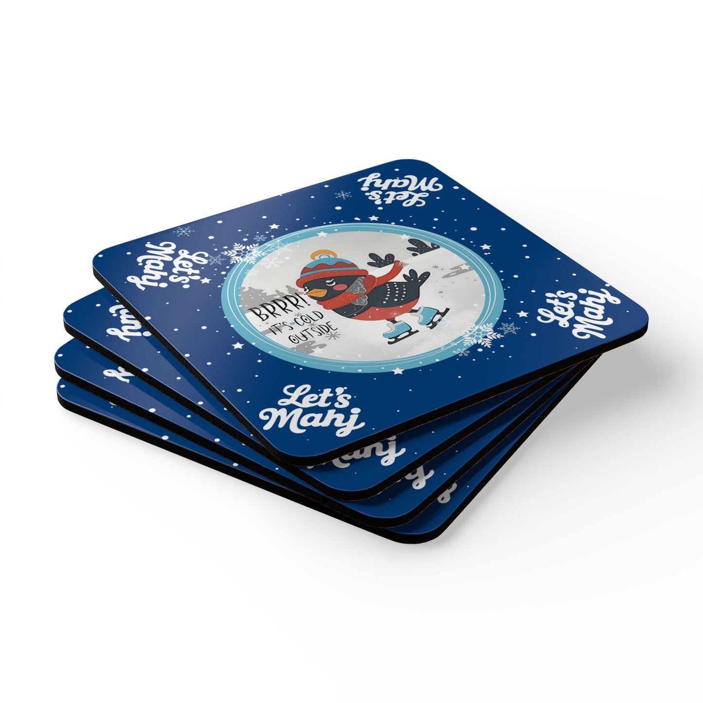 Merry Mahj Mahjong Christmas Winter-Themed Cork Coaster Set Cute Holiday Drink Coasters - Cork / 3.75’’ × 3.75’’