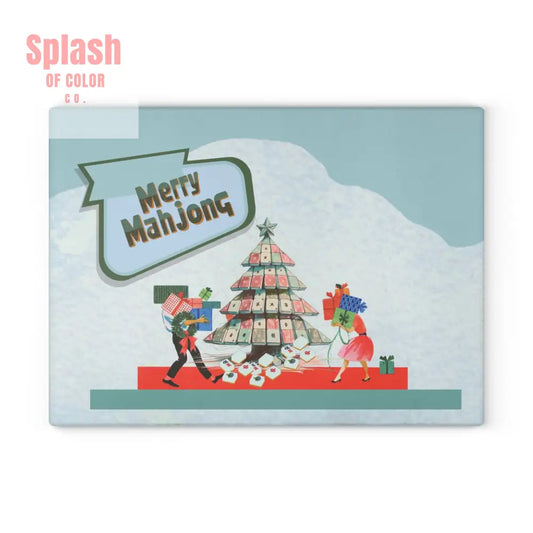 Merry Mahjong Christmas Festive Glass Cutting Chacuterie Board Holiday Mahjong Kitchen Decor Unique Holiday Gift - 11’’