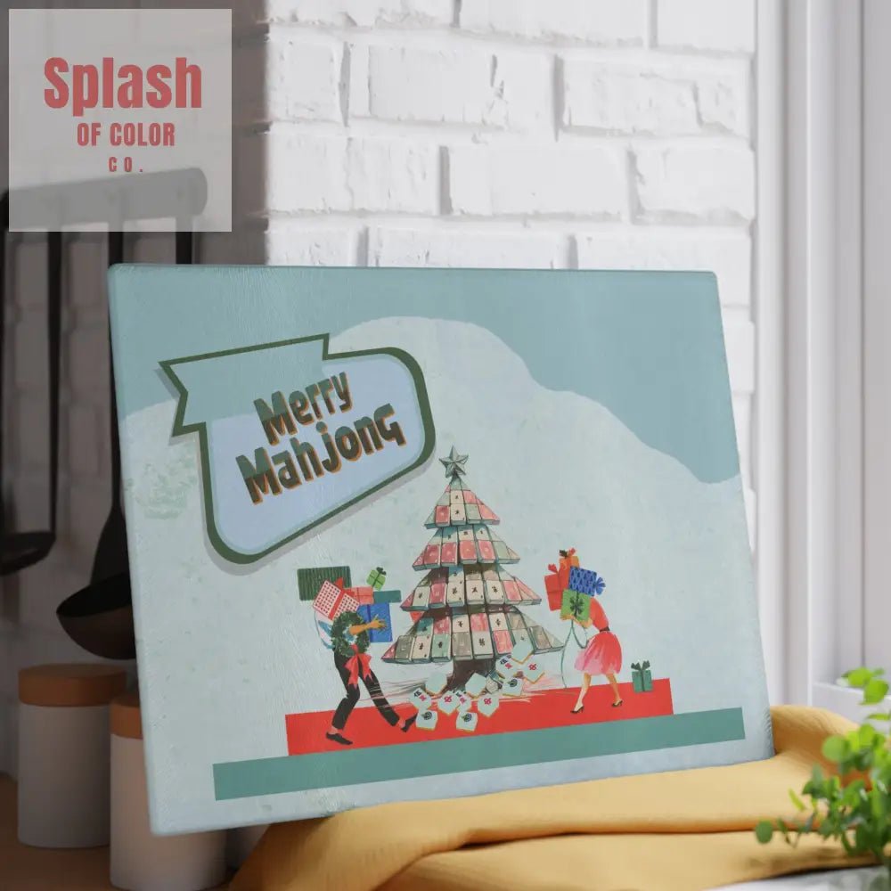 Merry Mahjong Christmas Festive Glass Cutting Chacuterie Board Holiday Mahjong Kitchen Decor Unique Holiday Gift - Home