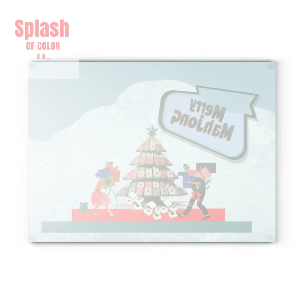 Merry Mahjong Christmas Festive Glass Cutting Chacuterie Board Holiday Mahjong Kitchen Decor Unique Holiday Gift - Home