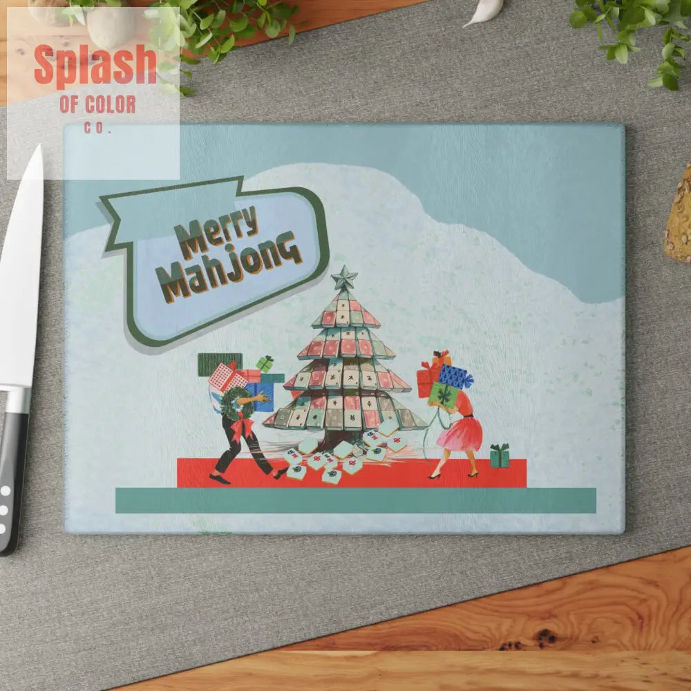 Merry Mahjong Christmas Festive Glass Cutting Chacuterie Board Holiday Mahjong Kitchen Decor Unique Holiday Gift - Home