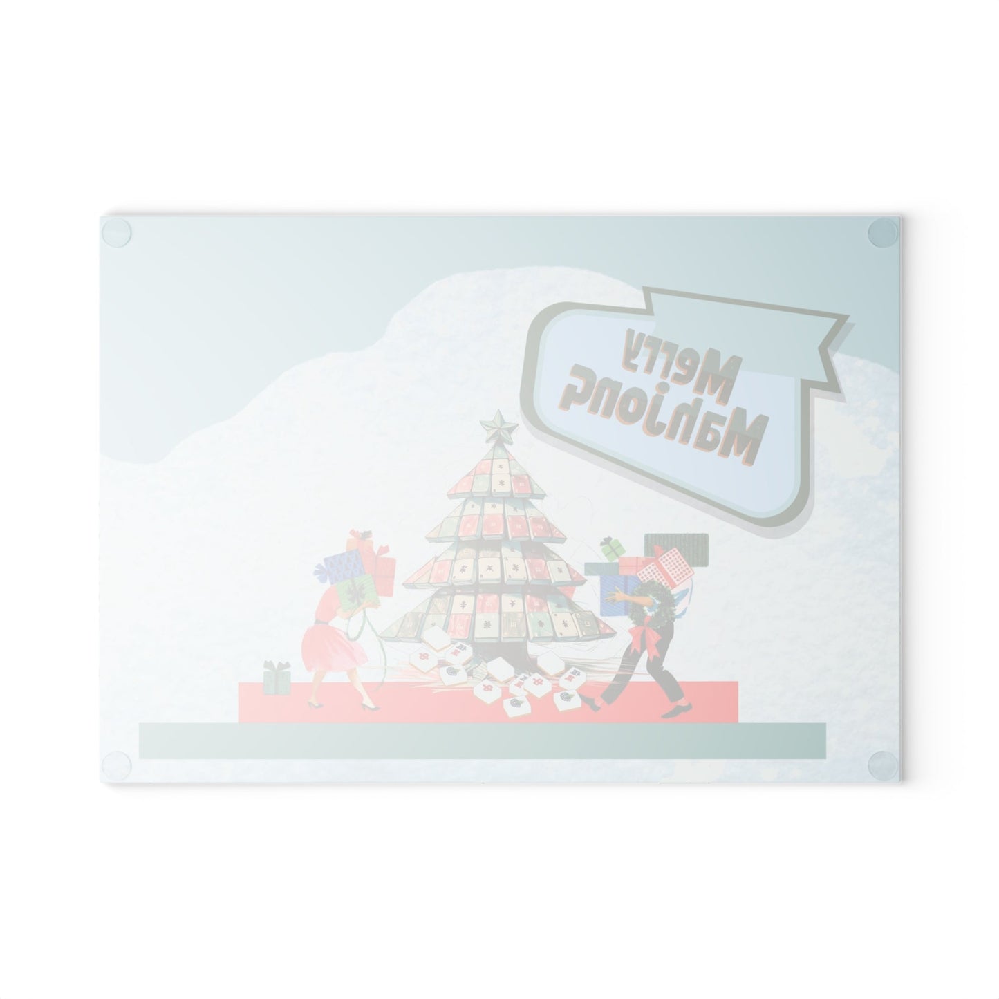 Merry Mahjong Christmas Festive Glass Cutting Chacuterie Board Holiday Mahjong Kitchen Decor Unique Holiday Gift - Home