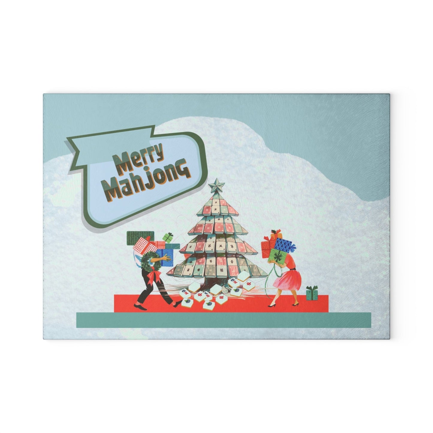 Merry Mahjong Christmas Festive Glass Cutting Chacuterie Board Holiday Mahjong Kitchen Decor Unique Holiday Gift - Home