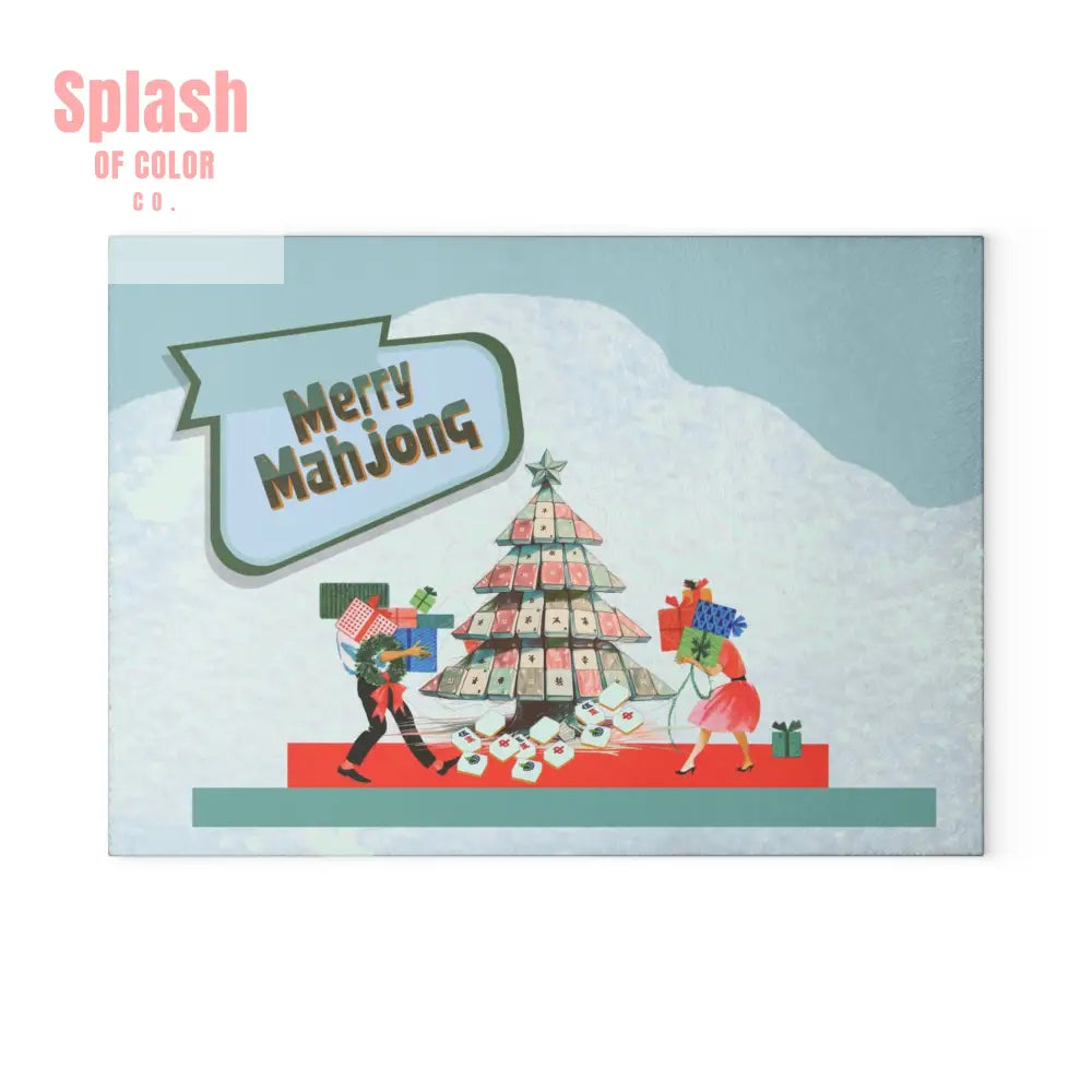 Merry Mahjong Christmas Festive Glass Cutting Chacuterie Board Holiday Mahjong Kitchen Decor Unique Holiday Gift - Home