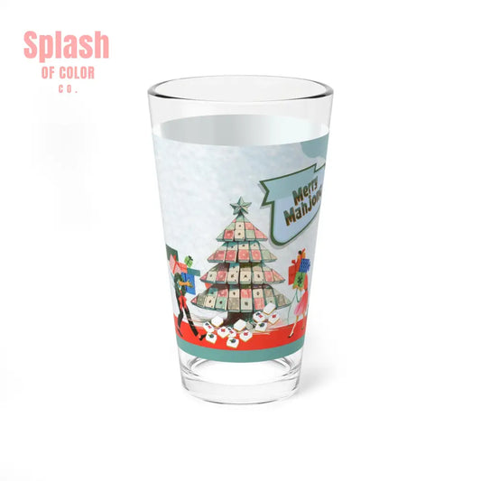 Merry Mahjong Christmas Mixing Glass Cocktail Glass Holiday Drinkware Festive Barware Merry Mahjong Shaker Glass - 16oz