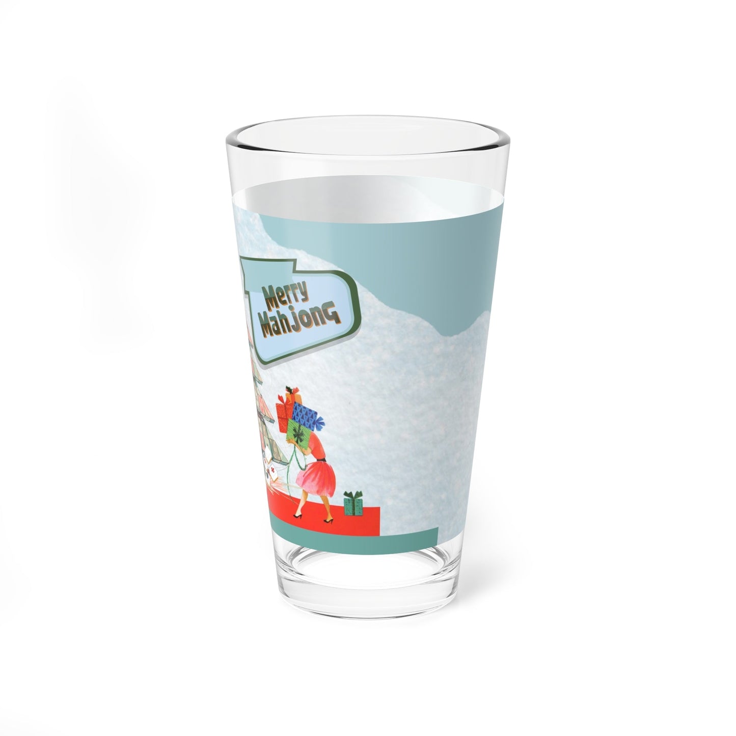 Merry Mahjong Christmas Mixing Glass Cocktail Glass Holiday Drinkware Festive Barware Merry Mahjong Shaker Glass - 16oz