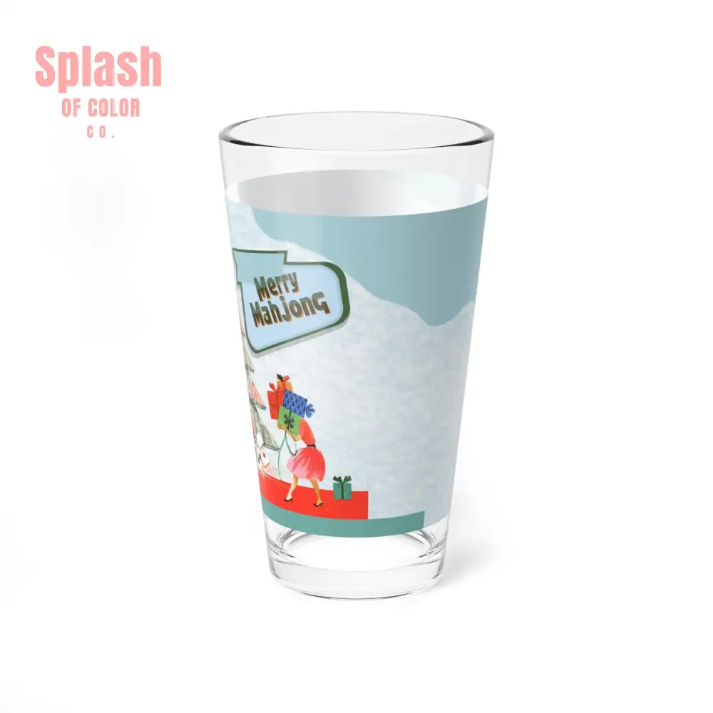 Merry Mahjong Christmas Mixing Glass Cocktail Glass Holiday Drinkware Festive Barware Merry Mahjong Shaker Glass - 16oz