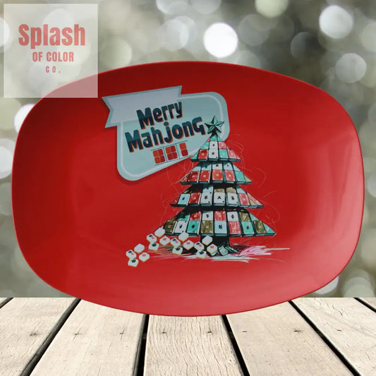 Merry Mahjong Christmas Platter Mahj Holiday Entertaing Tile Christmas Tree Tidings - Kitchenware