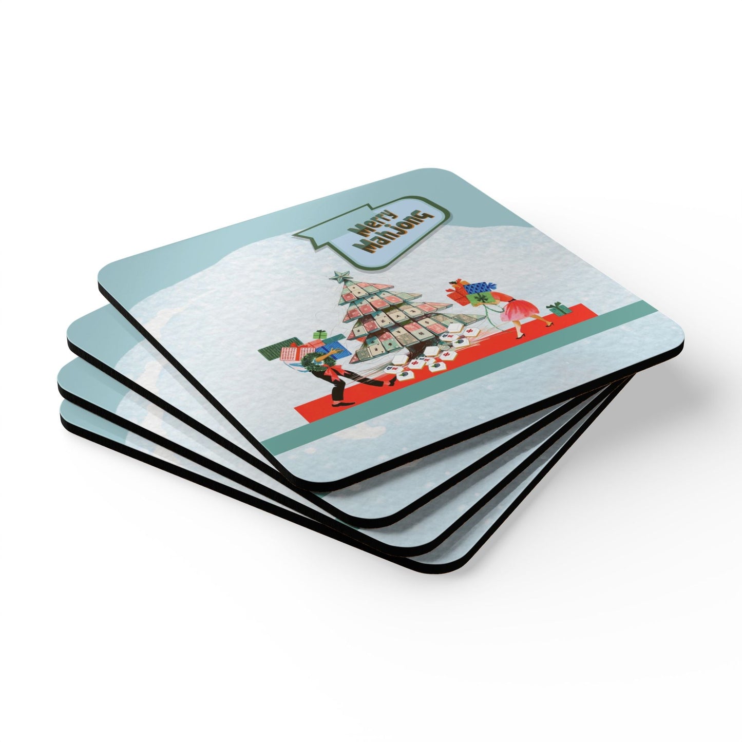 Merry Mahjong Coaster Set Festive Drink Coasters Holiday Table Decor Unique Gift Idea Corkwood Home Accessories - Cork