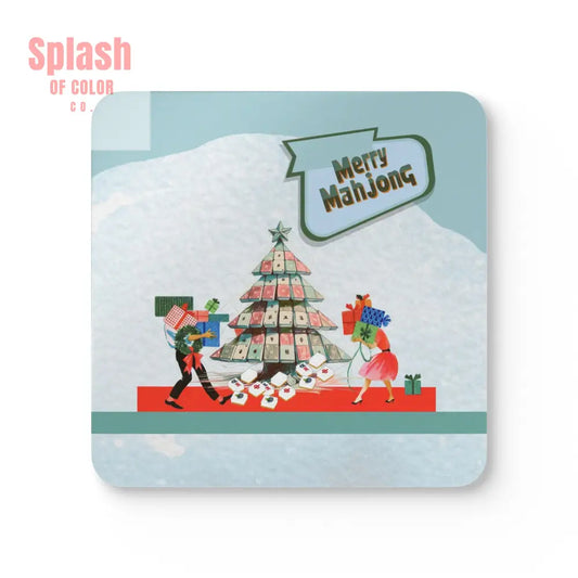 Merry Mahjong Coaster Set Festive Drink Coasters Holiday Table Decor Unique Gift Idea Corkwood Home Accessories - Cork