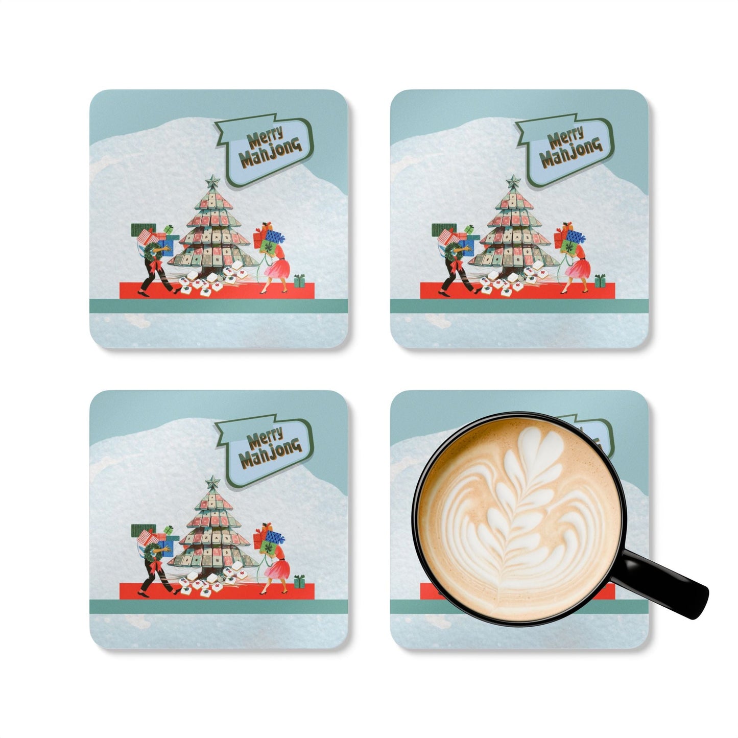 Merry Mahjong Coaster Set Festive Drink Coasters Holiday Table Decor Unique Gift Idea Corkwood Home Accessories - Cork