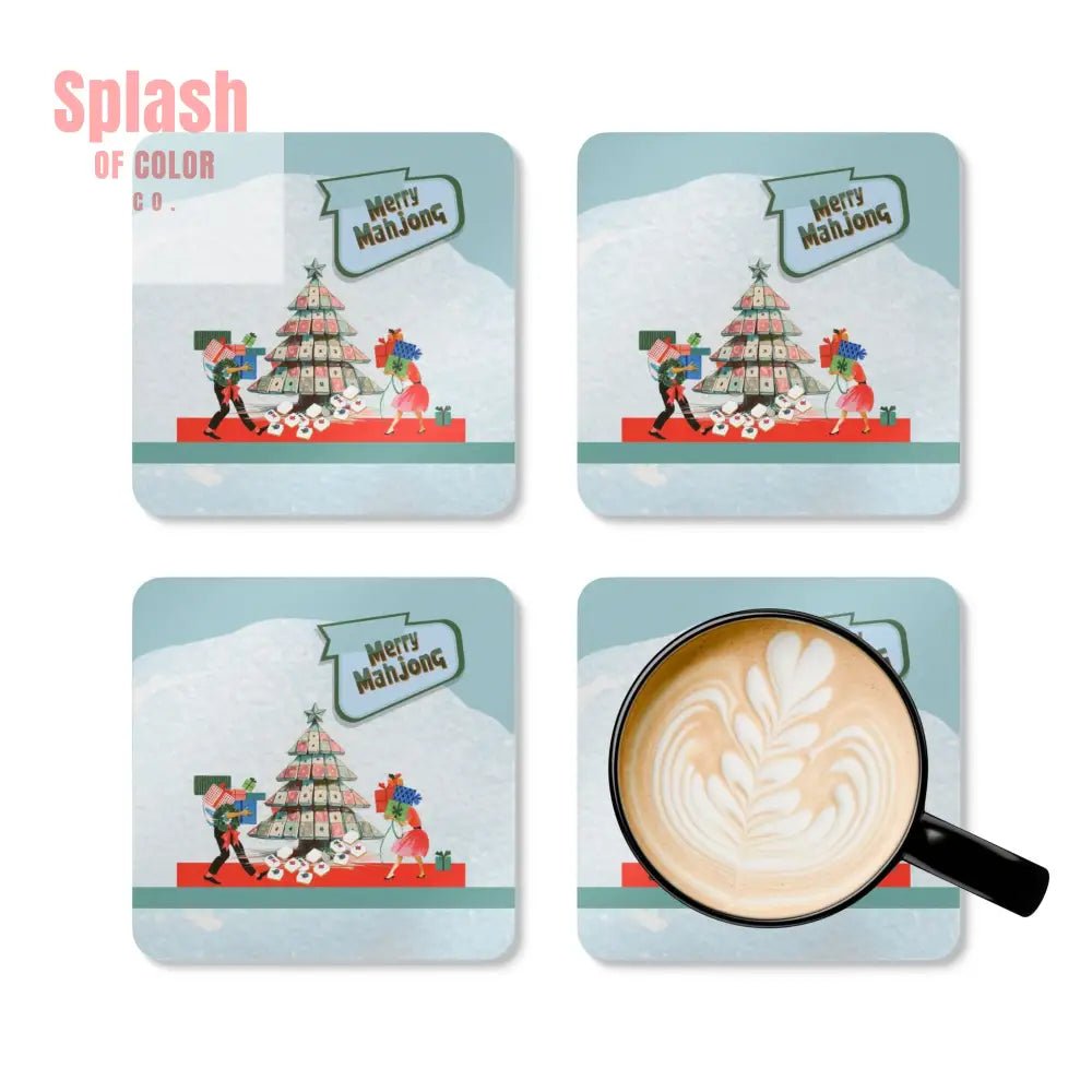 Merry Mahjong Coaster Set Festive Drink Coasters Holiday Table Decor Unique Gift Idea Corkwood Home Accessories - Cork
