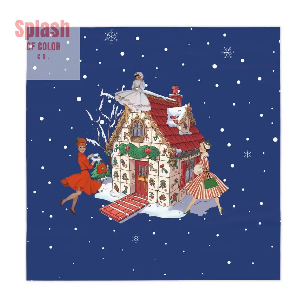 Merry Mahjong Gals, Vintage Inspired Blue Holiday Mahjong Tile House Tablecloth - Splash of Color co.