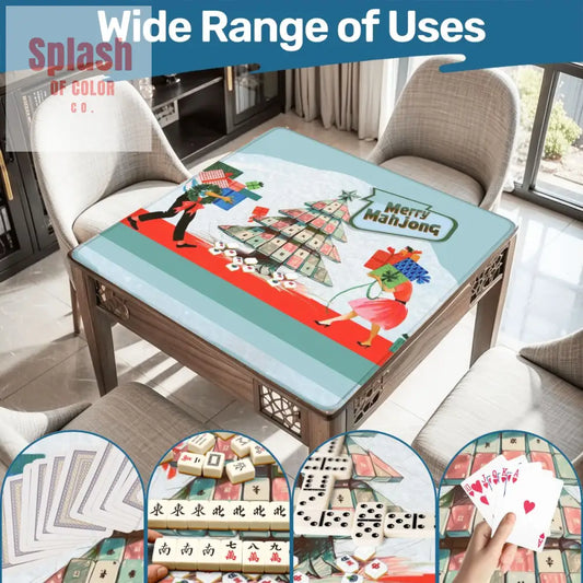 Merry Mahjong Mat Quirky Fun Modern Holiday Mahj Party Game Night Mat - 31.5’’x31.5’’ - Daily Accessories