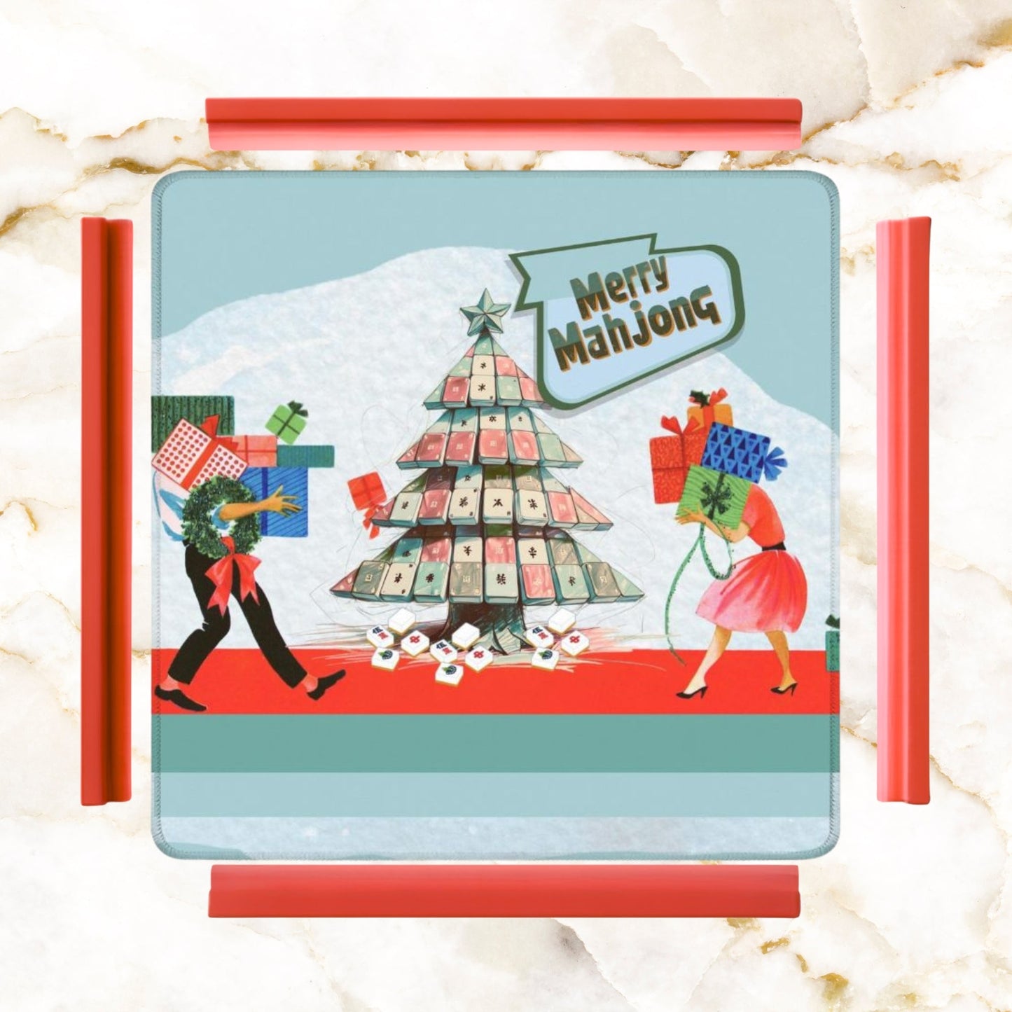 Merry Mahjong Mat Quirky Fun Modern Holiday Mahj Party Game Night Mat - 31.5’’x31.5’’ - Daily Accessories