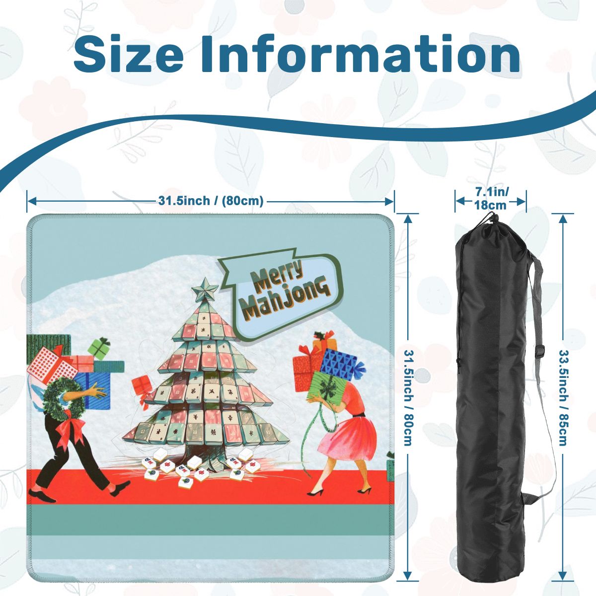 Merry Mahjong Mat Quirky Fun Modern Holiday Mahj Party Game Night Mat - 31.5’’x31.5’’ - Daily Accessories