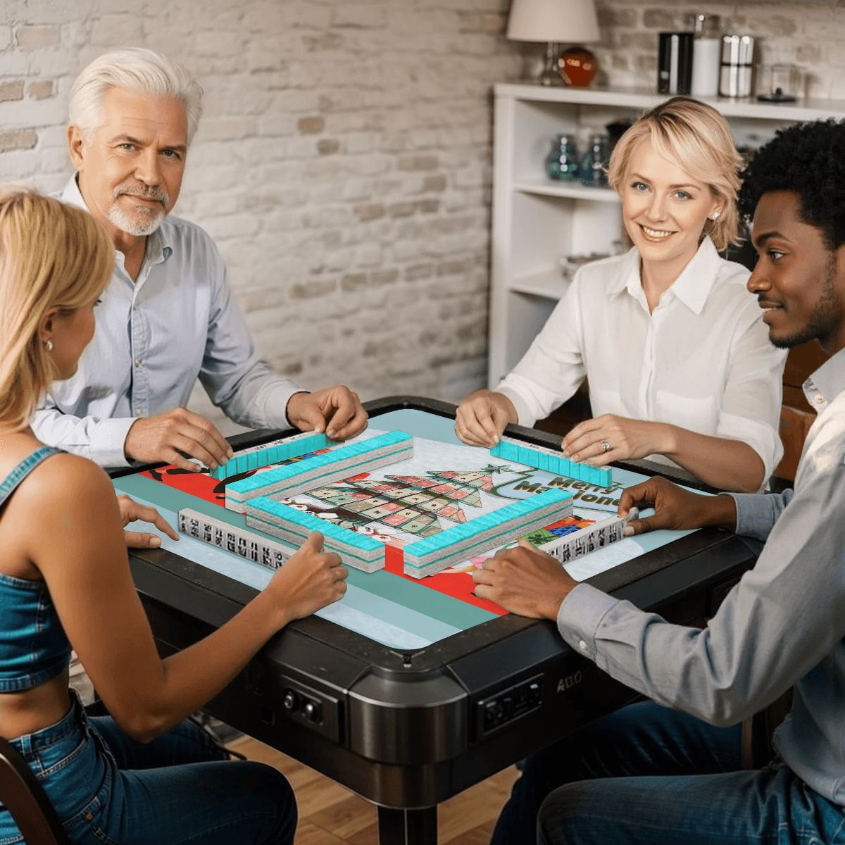 Merry Mahjong Mat Quirky Fun Modern Holiday Mahj Party Game Night Mat - 31.5’’x31.5’’ - Daily Accessories