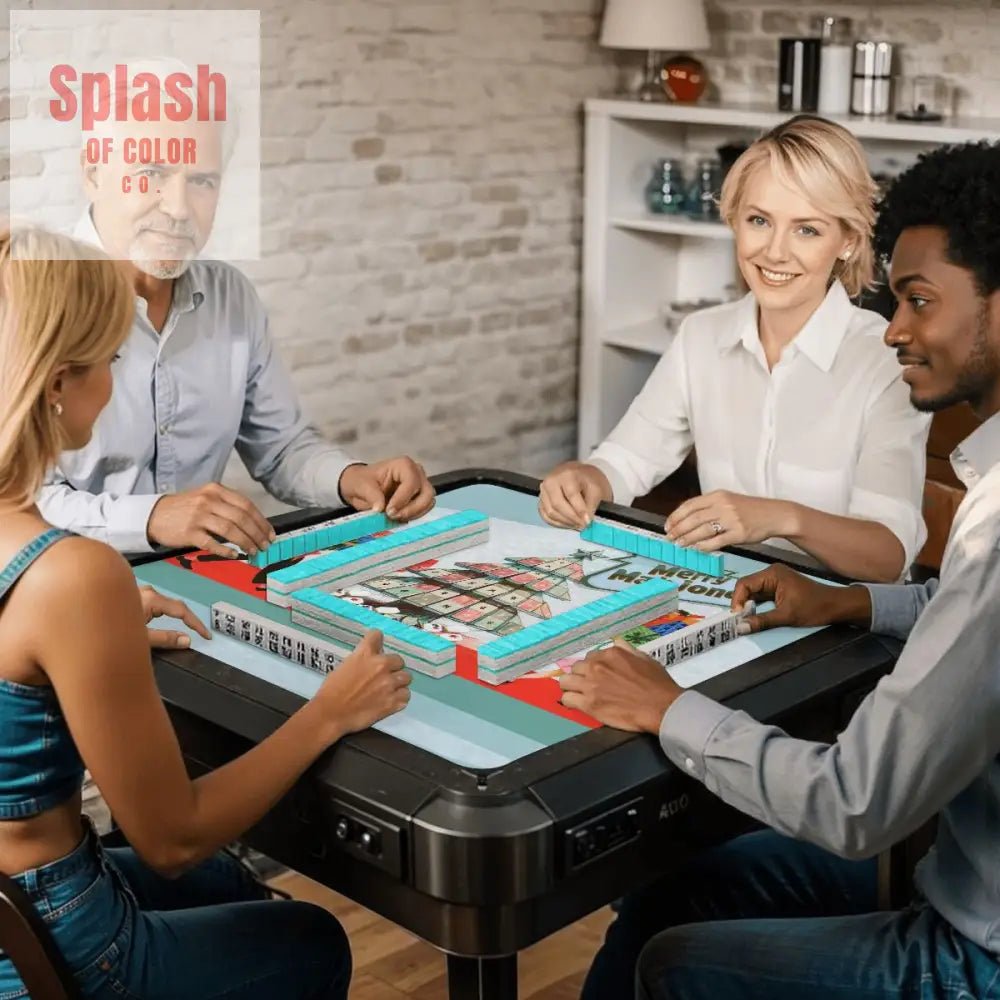 Merry Mahjong Mat Quirky Fun Modern Holiday Mahj Party Game Night Mat - 31.5’’x31.5’’ - Daily Accessories