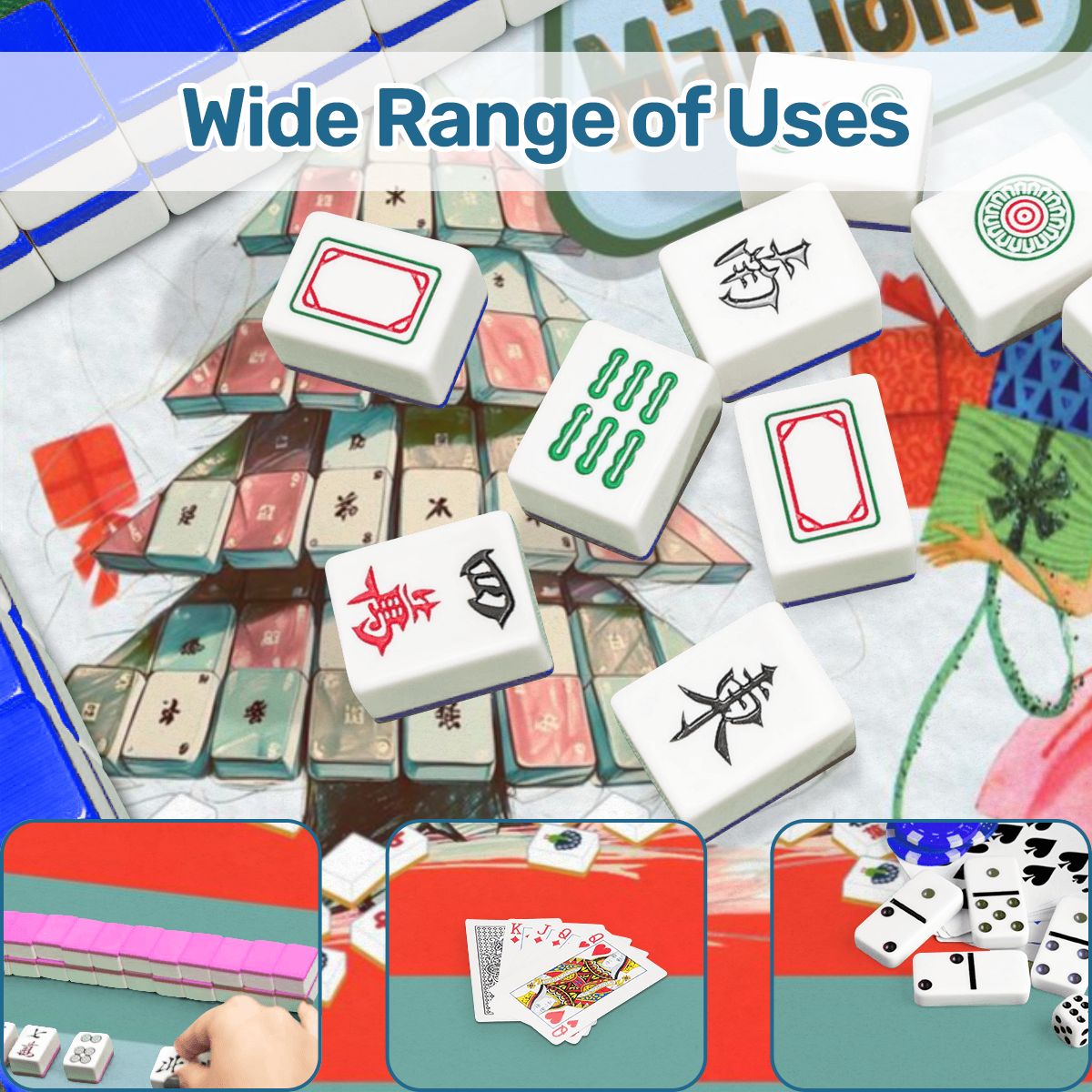 Merry Mahjong Mat Quirky Fun Modern Holiday Mahj Party Game Night Mat - 31.5’’x31.5’’ - Daily Accessories