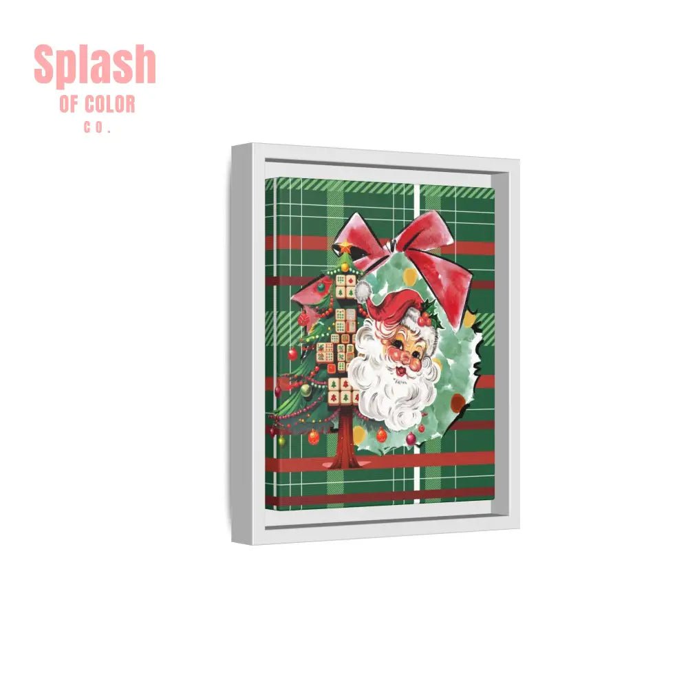 Merry Mahjong Plaid Christmas, Vintage Santa, Mahj Christmas Tree Framed Christmas Wall Art - Splash of Color co.