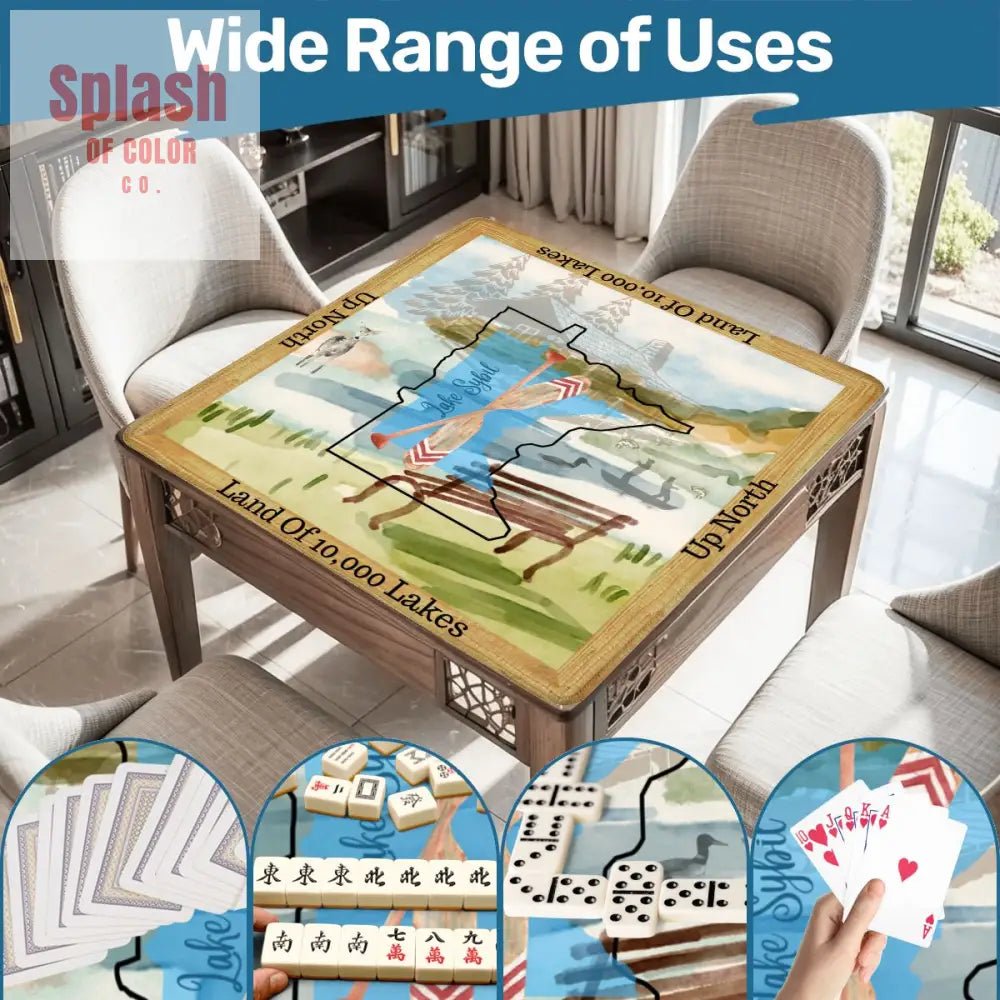 Minnesota State Love Mahjong Mat, Rustic Log Cabin, Mountain Lakes Fishing Life - Splash of Color co.