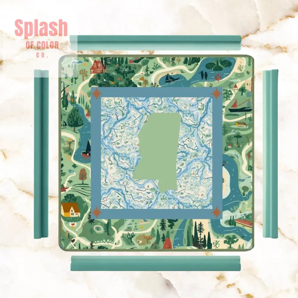 Mississippi Queen Mahjong Mat, River Blue Green Mahj Game Mat - Splash of Color co.