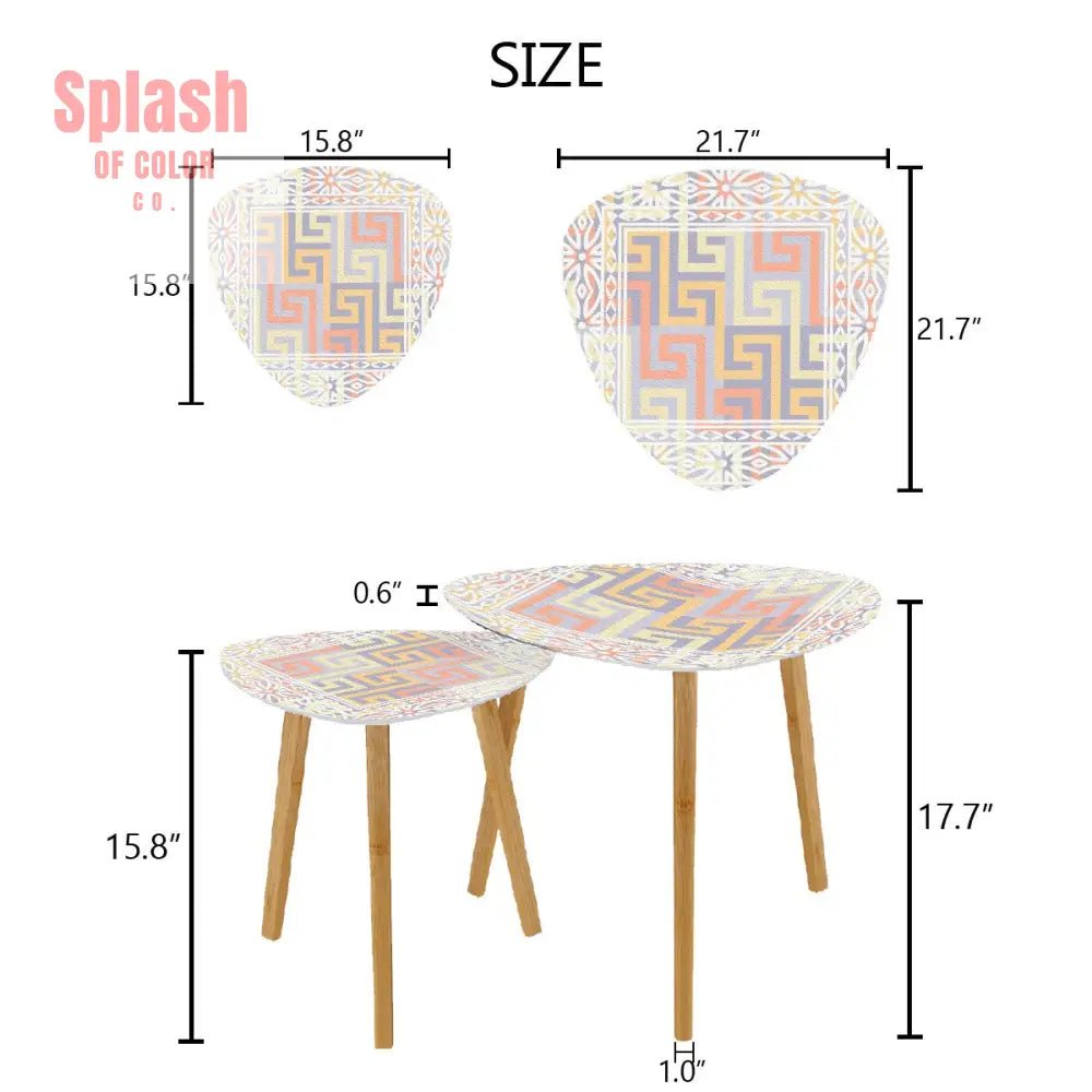 Modern Geometric Pastel Pink Purple Yellow Nesting Triangle Coffee Table Set of 2 One Size Home Accessories