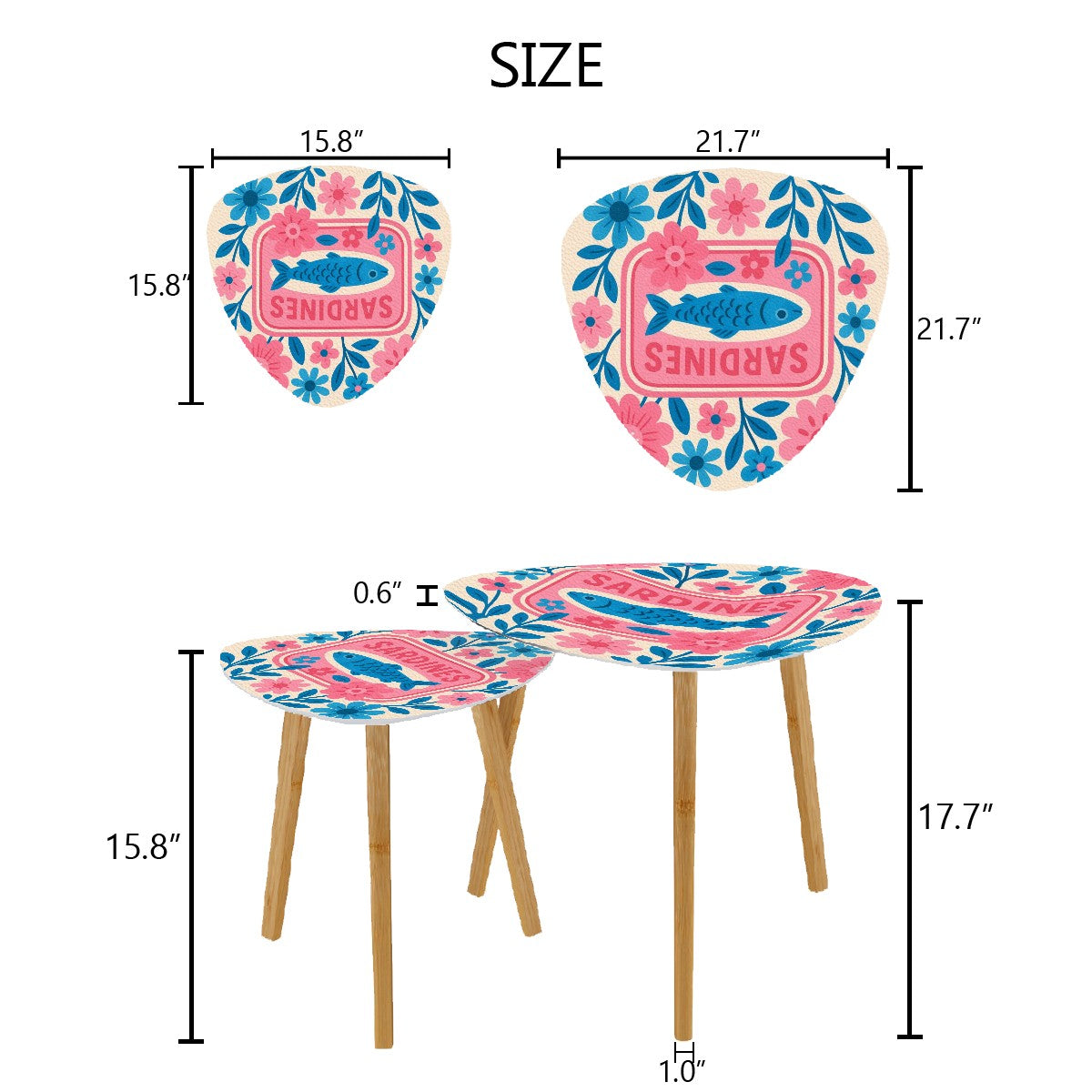 Modern Sardine Floral Pink And Blue Preppy Modern Nesting Triangle Coffee Table Set of 2 - One Size - Home Accessories
