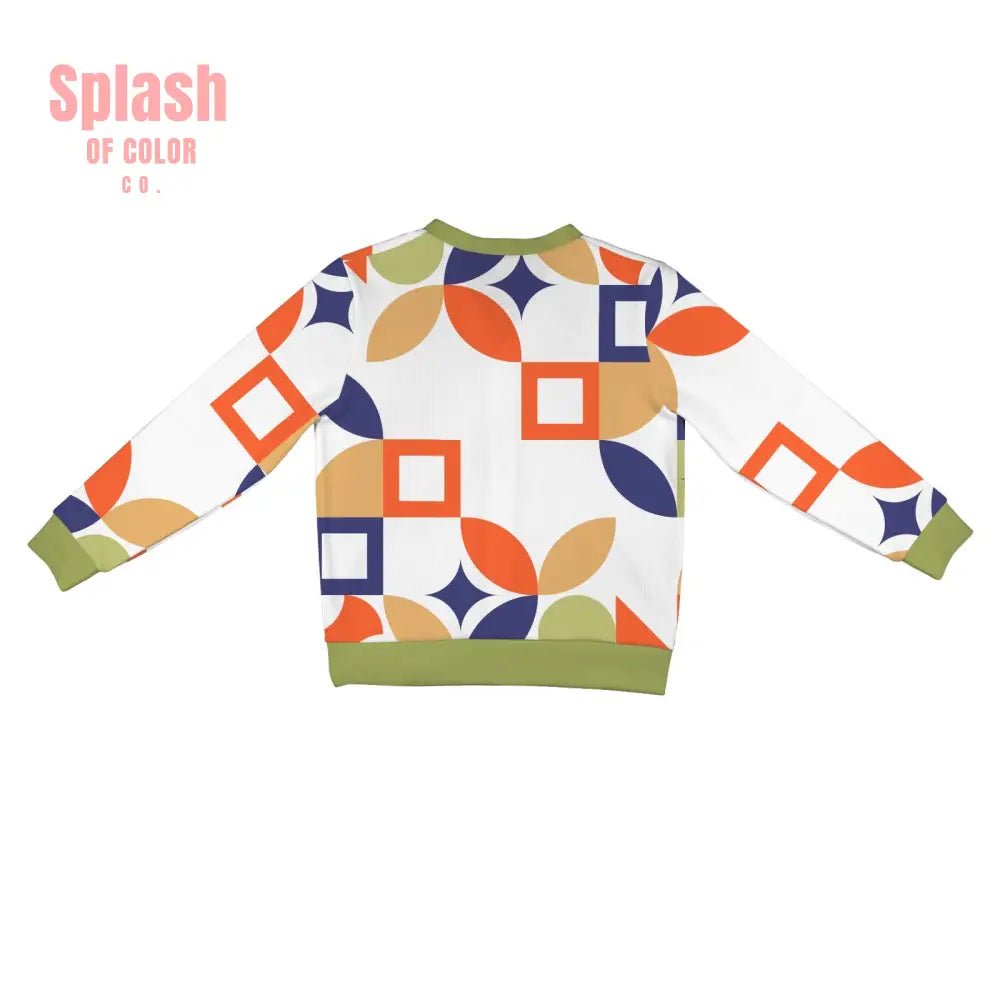 Mahjong Diva Button Down Sweater, Vintage Cat, Geometric Whimsy Design - Splash of Color co.