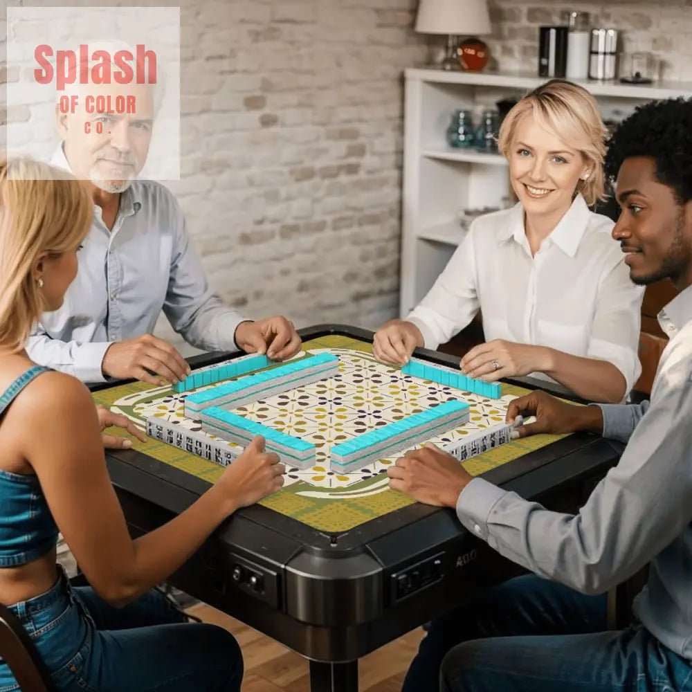 Norwegian Floral Green, Yellow Simplicity Mahjong Mat - Splash of Color co.