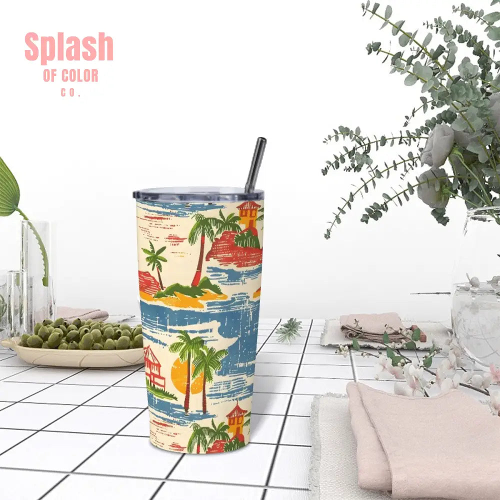 Old World Florida Style Palm Trees Beach Heritage Collection Stainless Steel Insulated Tumbler One Size Drinkware