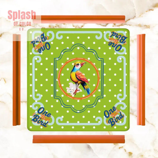 One Bam Bird Citrus Green Polka A Dot Preppy Whimsical Mahjong Mat 31.5’’x31.5’’ Daily Accessories