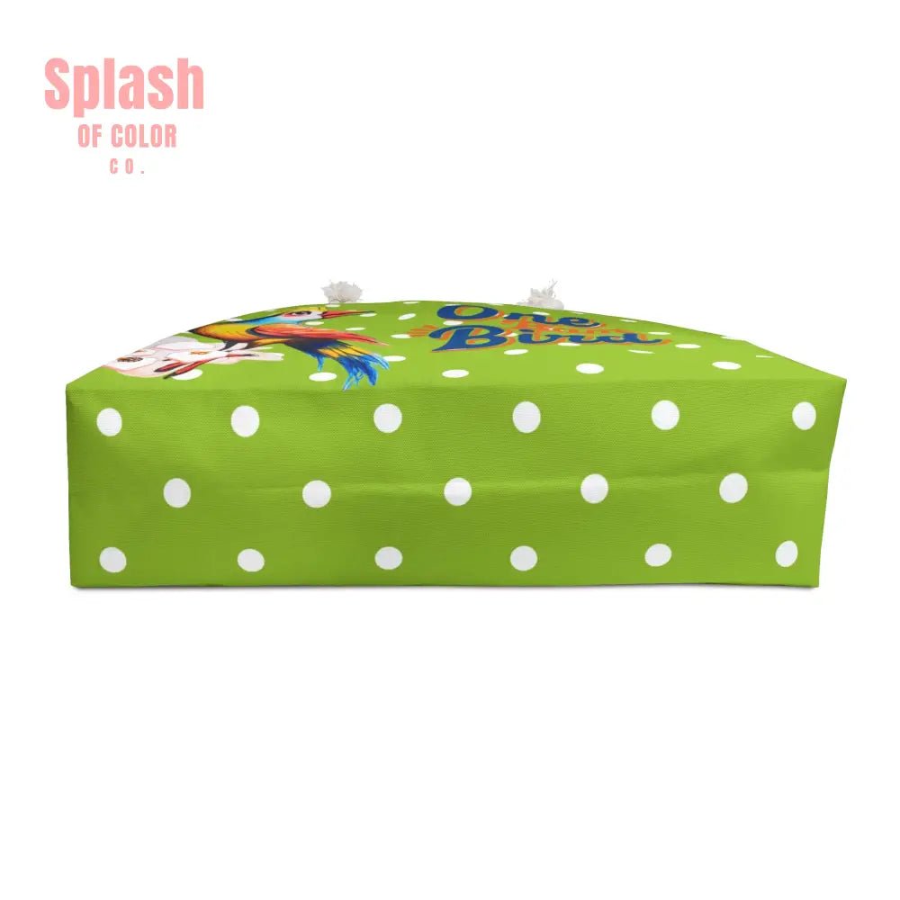 One Bam Bird Mahjong Accessory Bag, Green Citrus Polka Dot, Whimsical Bird Weekender Bag - Splash of Color co.