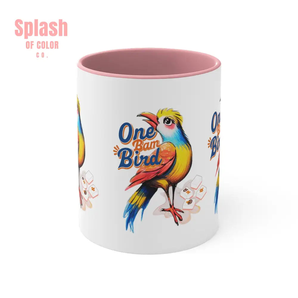 One Bam Bird Mahjong Mug Gift For Mahjongg Enthusiasts Hostess Gift For Mahjong Game Night Play - 11oz / Pink - Mug