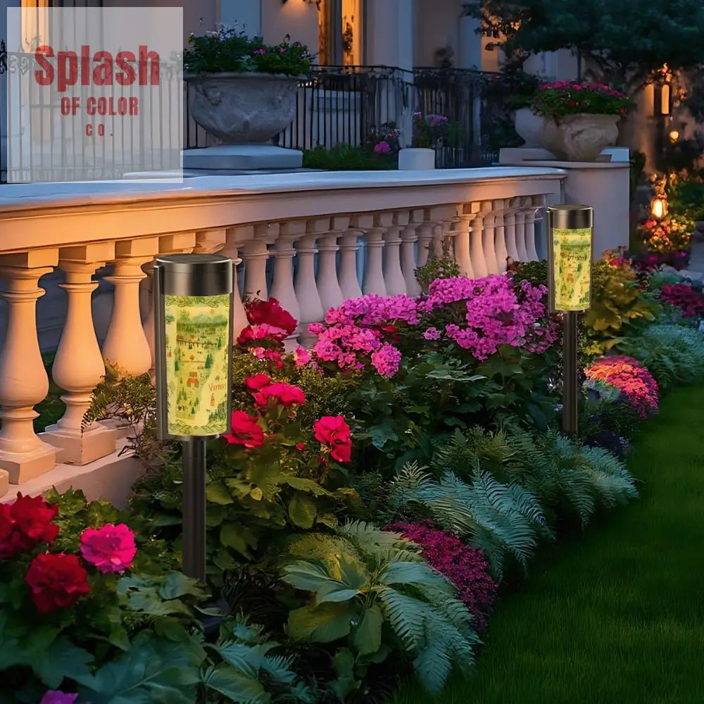 Vermont Garden Floral Whimsical Folk Art Designed Outdoor Pathway Solar Lights - Splash of Color co.