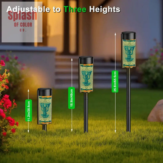 Chinoiserie Monkey Asian Zen Blue, Green Orange Floral Garden Outdoor Solar Lights - Splash of Color co.